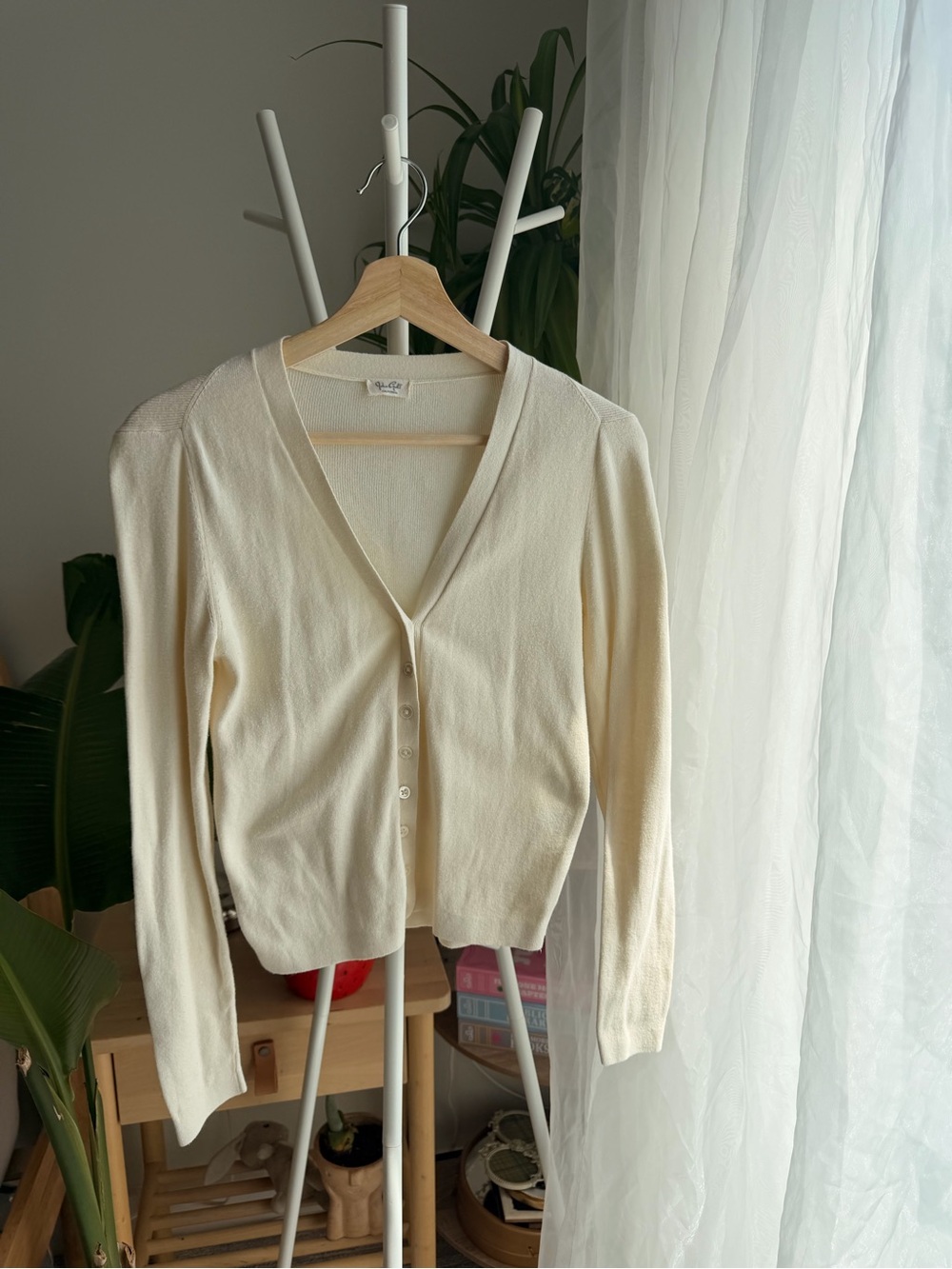 Brandy Melville Cream V-Neck Button Cardigan